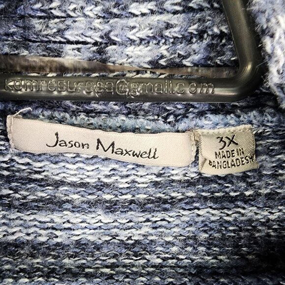 Womens Jason Maxwell Cardigan Knit Sweater Blue Marled Open Front Acrylic 3X - Picture 6 of 11